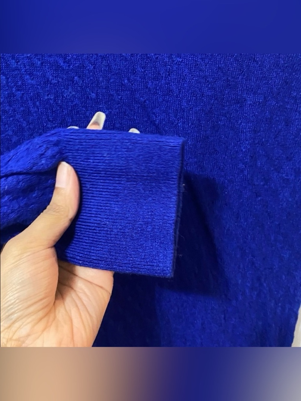 Cobalt Royal Blue Puff Sleeve Ribbed Knit Top H&M XS Quiet Luxury - Picture 9 of 10